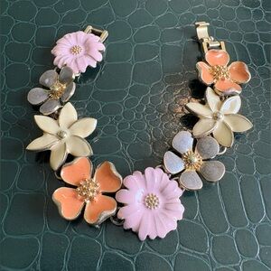 Vintage 80’s Monet Pink Peach Cream Floral Enamel Bracelet